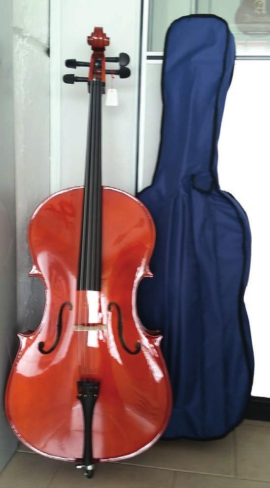 Strumenti ad Arco VIOLONCELLO AF STUDIO TAVOLA ABETE MASSELLO FASCE E FONDO ACERO FILETTI INTARSIATI MONTATURA PERO TINTO NERO CORDIERA ALLUMINIO CON 4 INTONATORI ARCO CRINE NATURALE COMPLETO DI