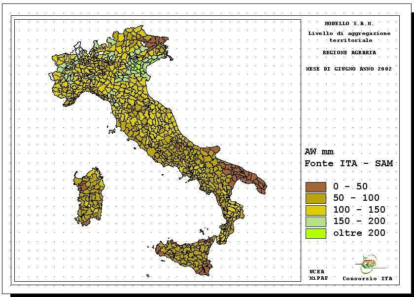 149 La carenza idrica nel suolo Un ulteriore elemento di valutazione delle condizioni di siccità sono le mappe di disponibilità idrica del suolo (AW) e di entità della siccità che sono basate sulla