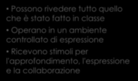 fatto in classe Operano in un ambiente controllato di espressione Ricevono