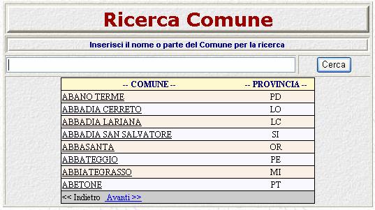 Fig.3: Maschera per la Selezione del Comune di Nascita o Luogo di Residenza: se l alloggiato è residente in Italia selezionare il pulsante di opzione Comune (scelta predefinita); se risiede all