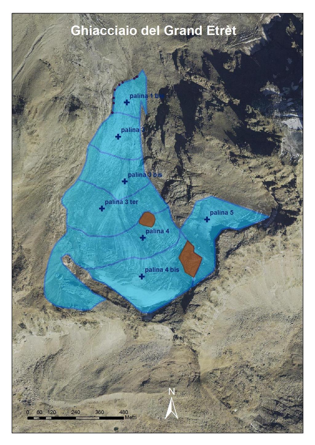 palina 1 palina 2 palina 3 palina 4 palina 5 palina 6 ACCUMULO ACCUMULO-ABLAZIONE 30 maggio 2017 17 settembre 2017 Palina 1 560 cm -158 cm di ghiaccio Palina 2 460