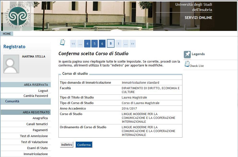 5 verificare i dati inseriti e cliccare su