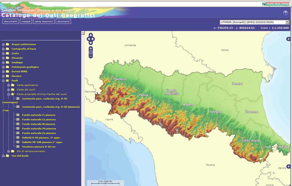 Vanno attivati i pop-up, indifferentemente dal browser utilizzato Figura 3 Carta del fondo naturale del cromo sul sito WEBGIS.