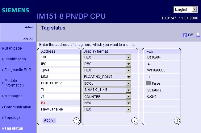 Comunicazione 3.7 Web server 3.7.4.8 Stato delle variabili Stato delle variabili Lo stato delle variabili viene visualizzato dal browser nell'omonima pagina Web.