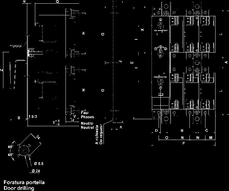 verticali con fusibili Vertical change-over switch fuses CCF tipo / type A B C D E G H K I J L M N O P Q R S T U V X Z CC1F 32 100 A 253 66,5 25-131 88 10 70 282 113 24 33 33 145,5 151,5 16 41 174 34