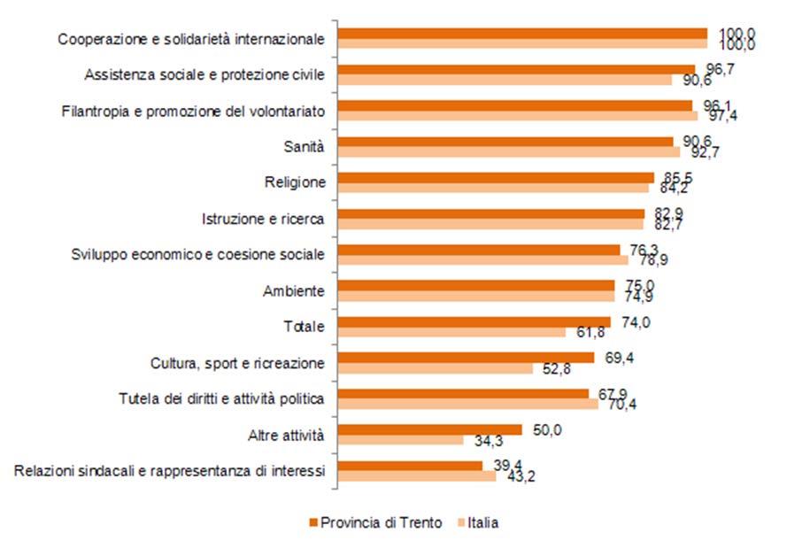 PRINCIPALI RISULTATI E PROCESSO DI RILEVAZIONE PROVINCIA DI TRENTO 35 Un elemento informativo che permette di caratterizzare meglio l attività delle istituzioni non profit è costituito dalla