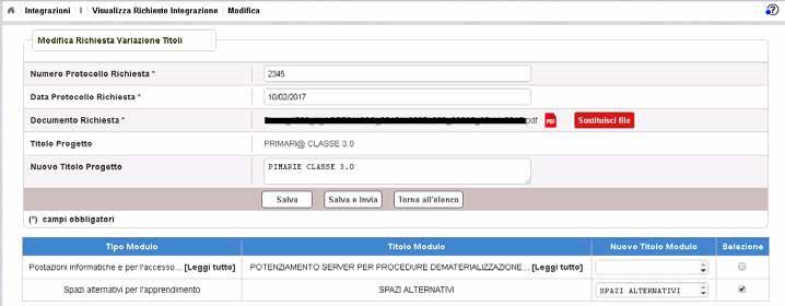 3.3.4 RICHESTA VARIAZIONE TITOLI INVIO RICHIESTA L invio di una richiesta di Variazione Titoli può essere effettuata dall istituto sia contestualmente all inserimento dei dati sia in un momento