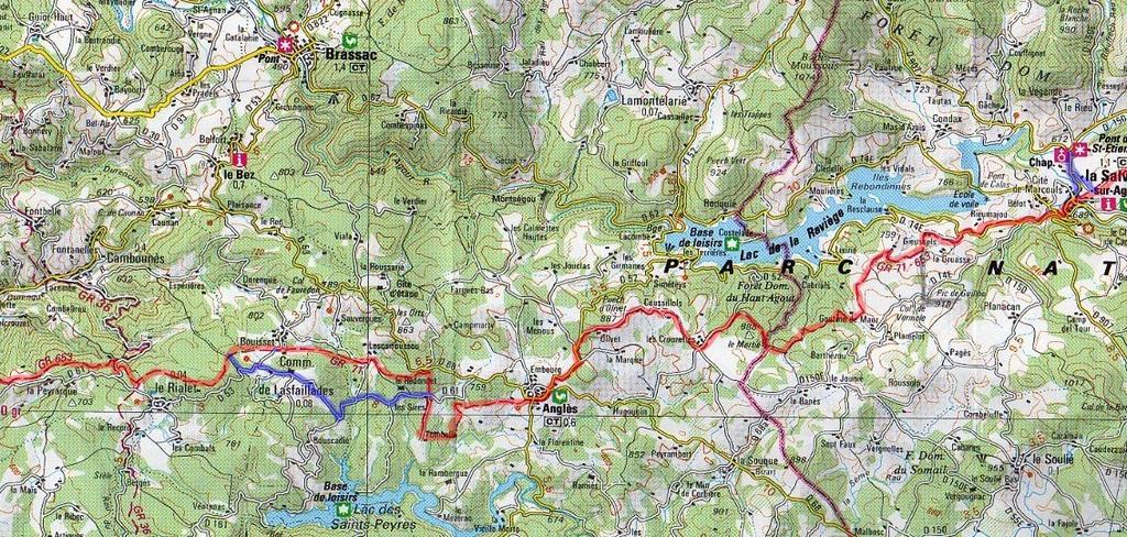 10*Murat sur Vèbre - La Salvetat sur Agout 5:45 22km 252 km Pista in salita, poi sentiero forestale in discesa verso il lac de Lauzas.
