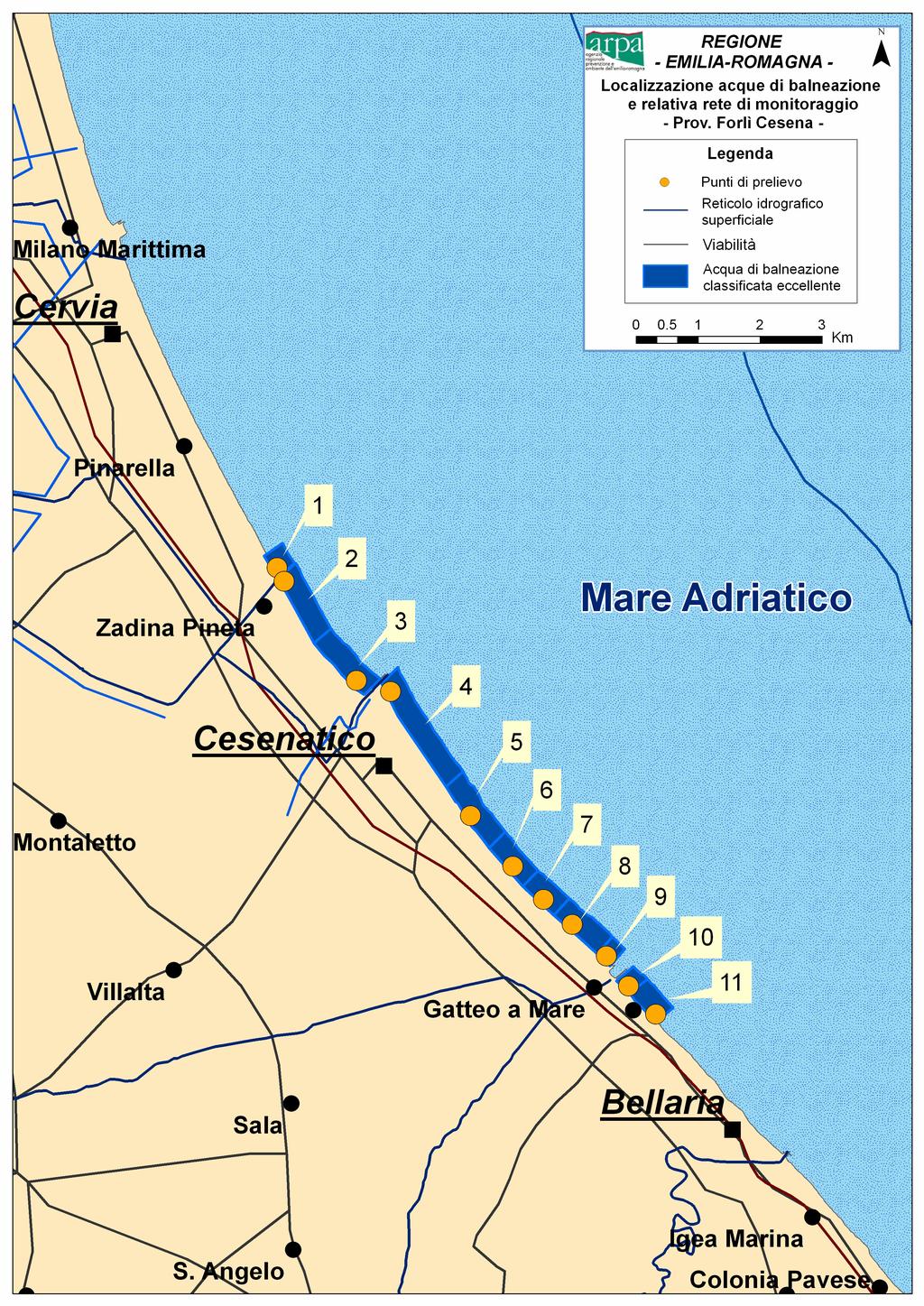 Map of bathing water and sampling points Province of Forlì-Cesena Arpa Forlì-Cesena contact: Roberta Cecilia Biserni - Tel