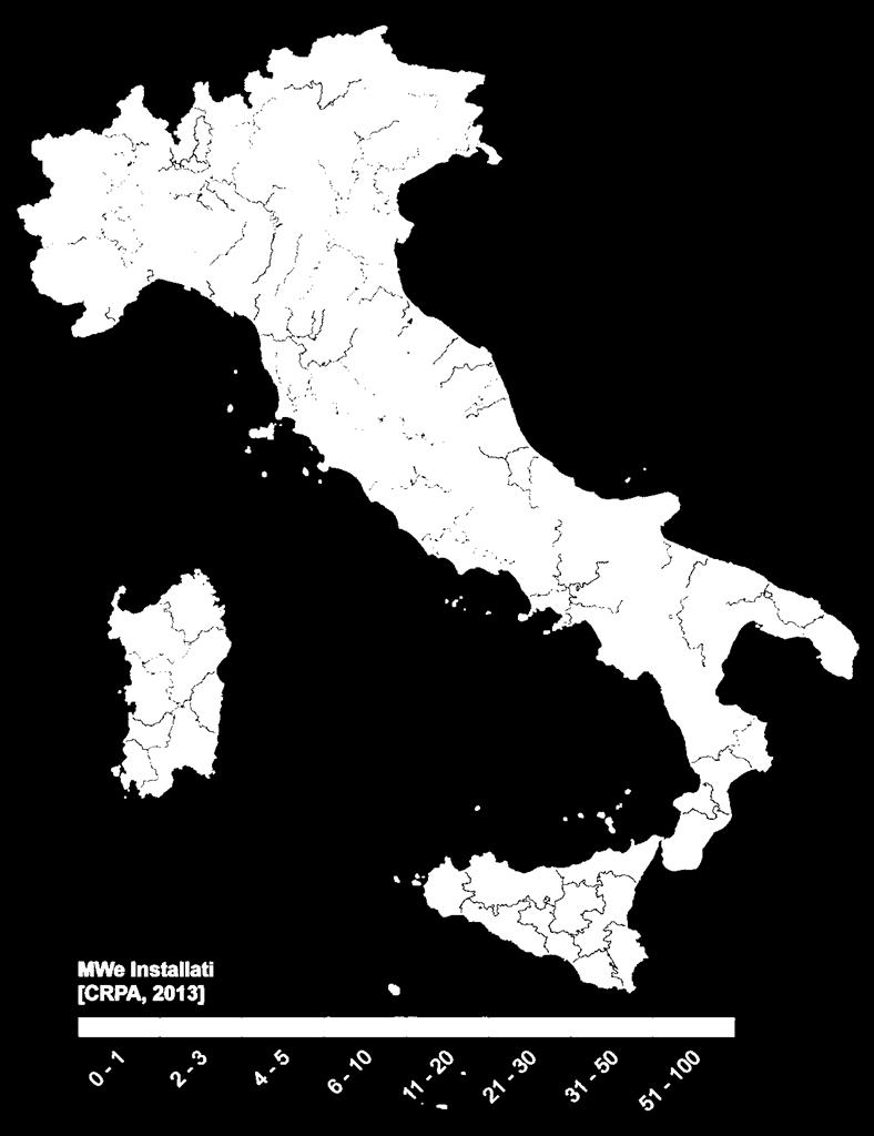 LA DIGESTIONE ANAEROBICA IN ITALIA Colture energetiche e/o sottoprodotti agroindustriali 23% Solo effluenti zootecnici 3% Effluenti zootecnici + sottoprodotti agroindustriali + colture energetiche