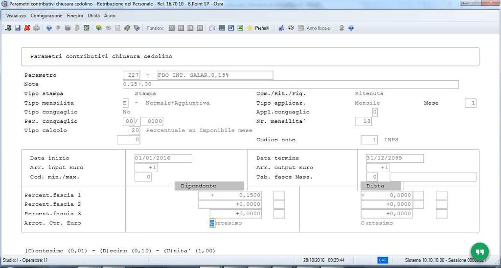 Creare un parametro come da esempio per il calcolo del contributo c/dipendente dello 0,15%.
