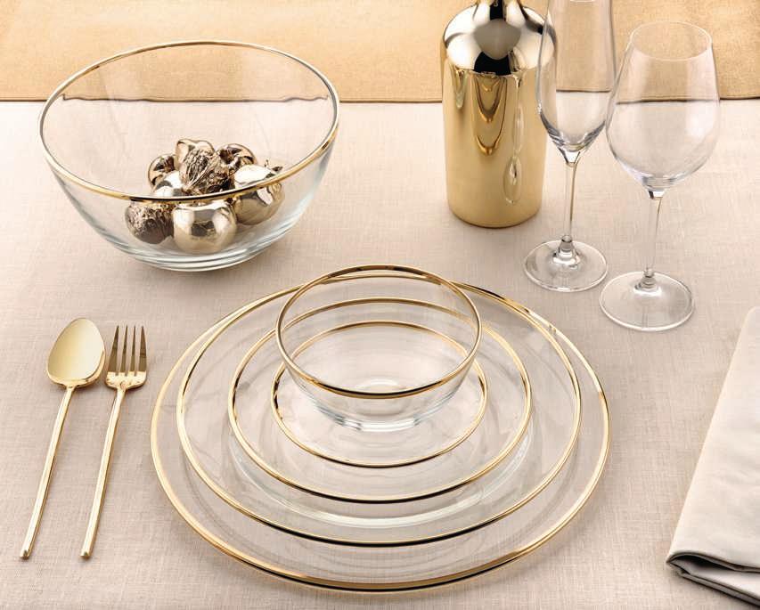 A golden ribbon fashions clean shapes for a sophisticated table. 7991.3 Coppetta Individual bowl Ø cm.