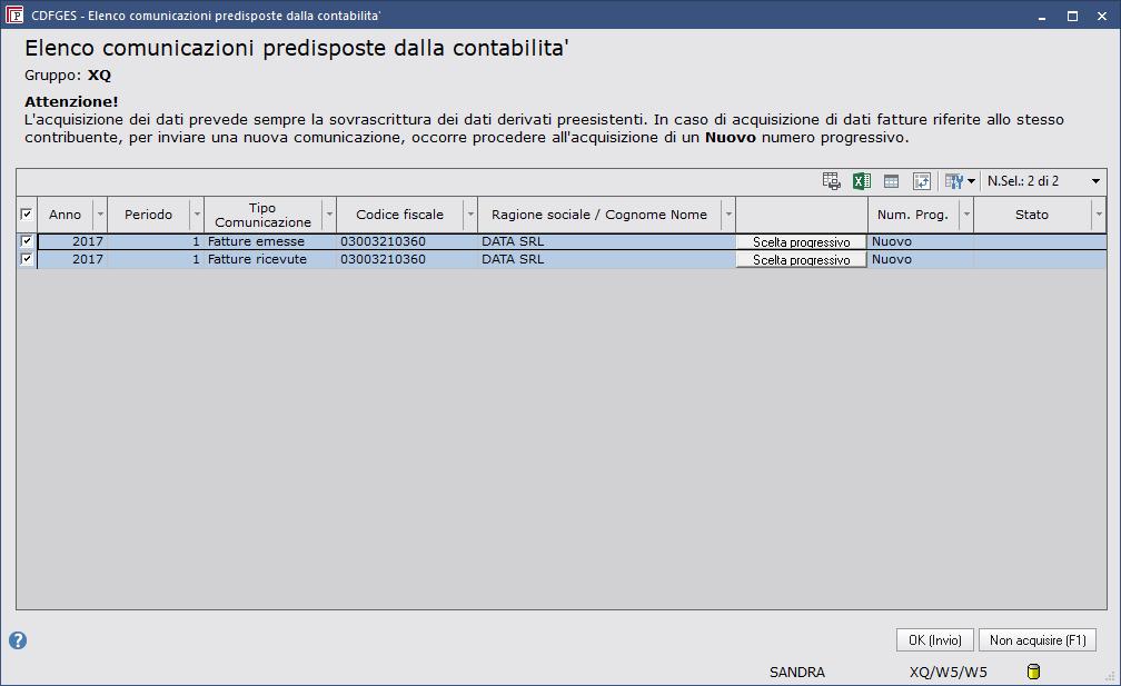 La videata che si aprirà, riporterà le comunicazioni predisposte dalla contabilità.