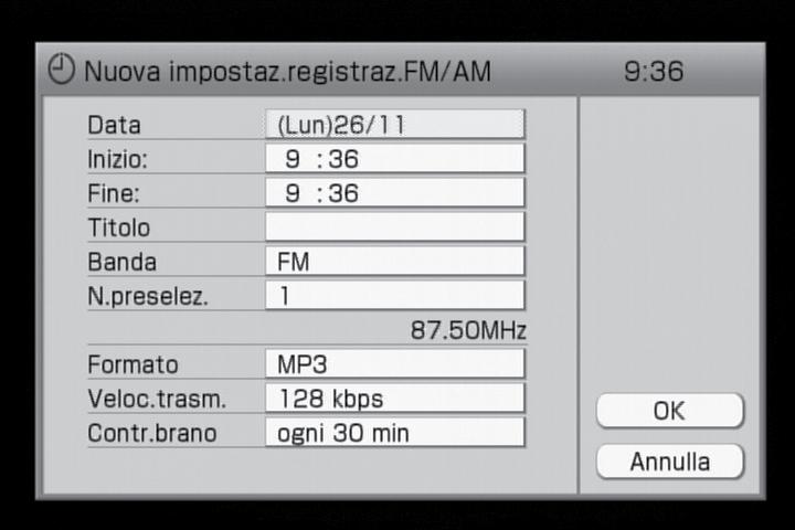 Uso del timer di registrazione È possibile impostare il timer per registrare un programma radio o l audio di riproduzione di un apparecchio esterno collegato alla presa AUDIO IN dell unità.