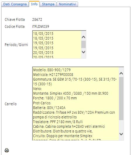 FLOTTA DEMO Prenota/Stampa Nella finestra Info è possibile visualizzare il riepilogo dei dati fin qui inseriti come periodo di durata del noleggio ed esecuzione del carrello.