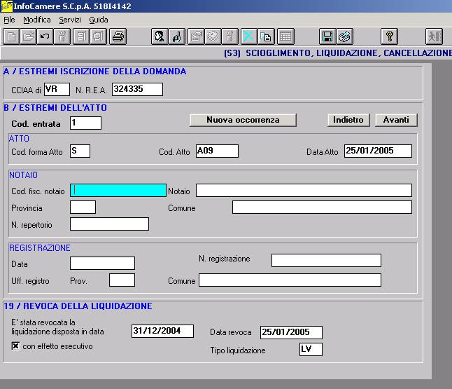 Atto inserire A10 (modifica poteri/revoca liquidatori), e A06 (nomina/conferma amministratori) nel campo Data Atto la data del verbale che ha deliberato la modifica.