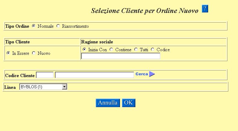 Inserimento ordine Per inserire un nuovo ordine premere il pulsante Ordini e richiamare la funzione Nuovo Ordine come in figura sopra visualizzata.