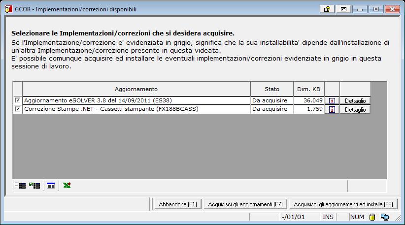 NEL POMERIGGIO DI VENERDI 16 SETTEMBRE 2011 VENGONO RESI DISPONIBILI TALI CODICI TRAMITE LA FUNZIONE DI MICROAGGIORNAMENTO.