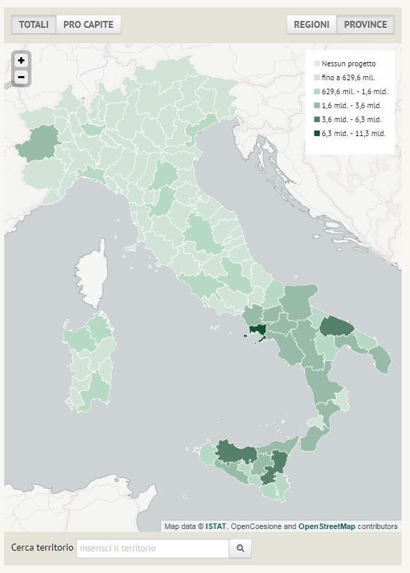 Homepage OC: mappe interattive Le mappe riportano la distribuzione regionale o provinciale, totale o pro capite, della grandezza