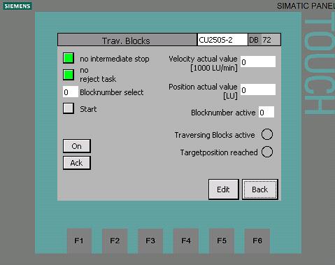 2 Comando dell'applicazione 2.2 Comando dell'applicazione dall'hmi 2.2.5 Blocchi di movimento Figura 2-5 In questa schermata possono essere avviati i profili di movimento.