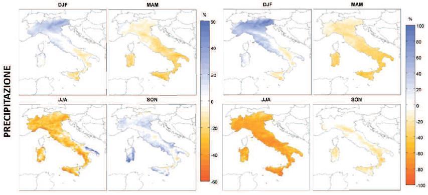 Variazione precipitazioni 2071-2100 (rispetto al 1981-2010) Anomalie stagionali delle precipitazioni nel