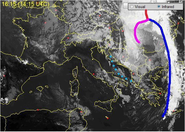 Figura 4. Analisi satellitare delle ore 14.15 UTC del 13-10-2009.