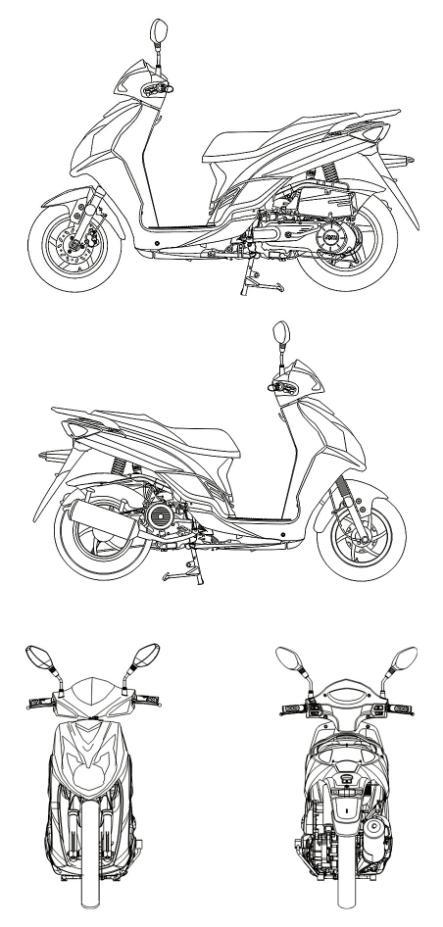 2. IDENTIFICAZIONE PARTICOLARI MODELLO: AD05W1-6 Frecce Gancio casco Vano sella Faro ant/ Luci posizione Filtro aria Cav. lat. Numero motore Pedalina avv. Tappo serbatoio Faro post.