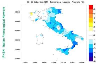 Fig. 2 - Precipitazioni cumulate nel periodo in esame. Total precipitation for the analyzed period. Fig. 3 Anomalia della temperatura massima nel periodo in esame rispetto alla media 1993-2010.