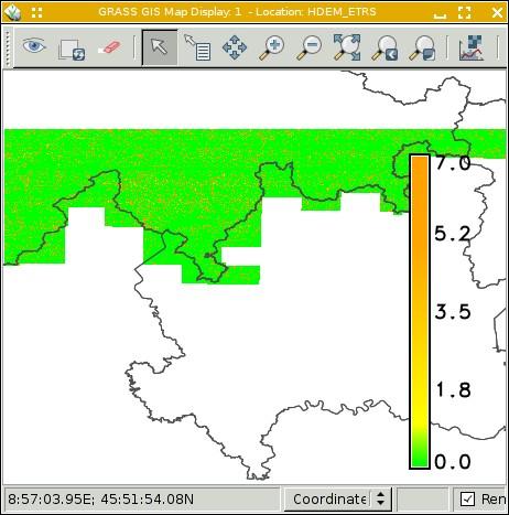Confronto GRASS - Matlab 20 da risoluzione 1" a 0".72 Svizzera intervallo numero punti %sul totale -7-5 9 0.00% -5-1 29945 0.08% -1-0.