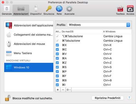 Temi avanzati Personalizza la tastiera per il SO guest In modo predefinito, Parallels Desktop contiene quattro profili che rappresentano set di combinazioni di tasti tipici per i seguenti SO: Windows