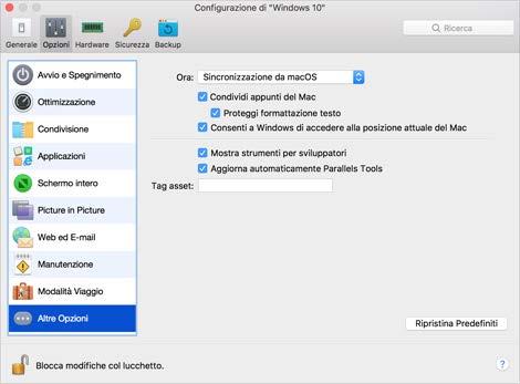 Temi avanzati Altre opzioni Nel pannello Altre opzioni è possibile configurare le impostazioni addizionali di Parallels Desktop.