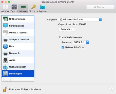 Temi avanzati Disco Rigido Per visualizzare e configurare le impostazioni del disco rigido virtuale, usa il pannello Disco Rigido nella Configurazione della Macchina Virtuale.
