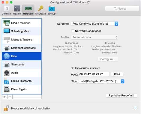 Temi avanzati Rete Usando le impostazioni di Rete, puoi cambiare il tipo di rete usato nella macchina virtuale.