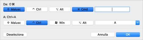 Usa Windows sul Mac Quando si utilizza un'applicazione Windows, premendo una combinazione di tasti nella colonna in alto Da si attiva tale combinazione di tasti nella colonna A.