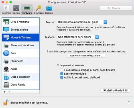 Usa Windows sul Mac Impostazioni del Mouse e della Tastiera Mediante le impostazioni Mouse e Tastiera è possibile: Determinare se il comportamento del puntatore del mouse deve essere ottimizzato per