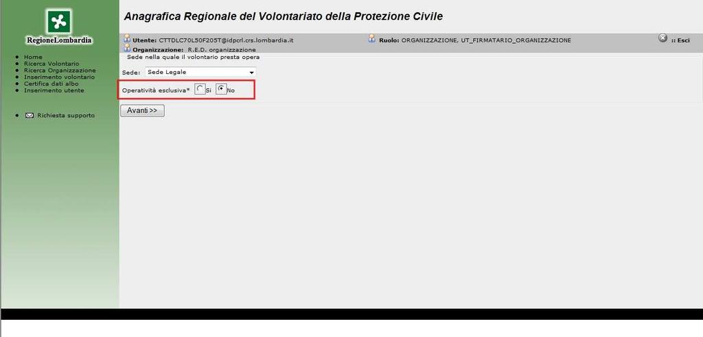 Figura 6.13 Figura 6.14 12. Caricare la foto del volontario : a. premere Sfoglia per ricercare la foto in formato digitale da allegare.