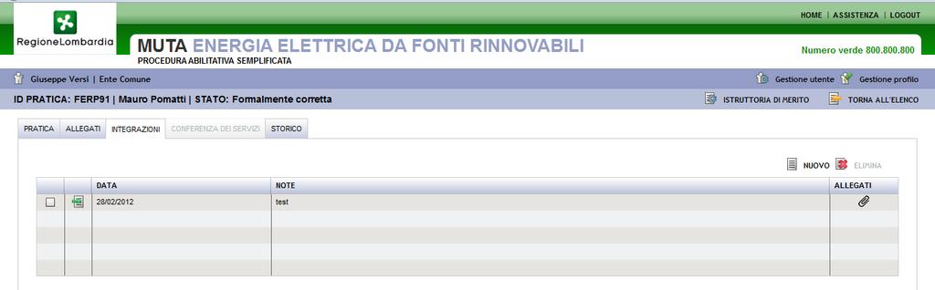 DETTAGLIO ISTRUTTORIA DI MERITO Premere il pulsante ISTRUTTORIA DI MERITO per aprire l Istruttoria di Merito Con questa