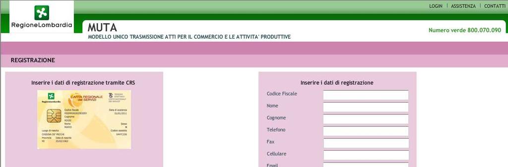 REGISTRAZIONE 2 Cliccare sopra per accedere con la CRS Campi facoltativi La registrazione con la CRS è per i soli