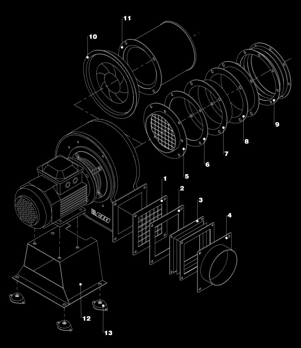 17 Accessori 1. Rete premente 2. Controflangia premente 3. GIunto antivibrante premente 4. Tronchetto premente liscio 5. Rete aspirante* 6. Controflangia aspirante 7. Tronchetto aspirante liscio 8.