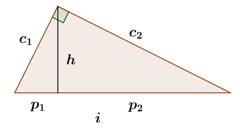 Utilizzando le misure di segmenti e superfici si possono riscrivere i teoremi di Pitagora ed Euclide per il triangolo rettangolo: