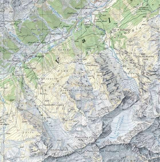 Il tracciato di rotta Da ALL'ACQUA 1614 m seguire brevemente la strada del Nufenenpass e subito dopo scendere a sinistra al ponticello sul Ticino, incominciare a salire passando nei pressi delle