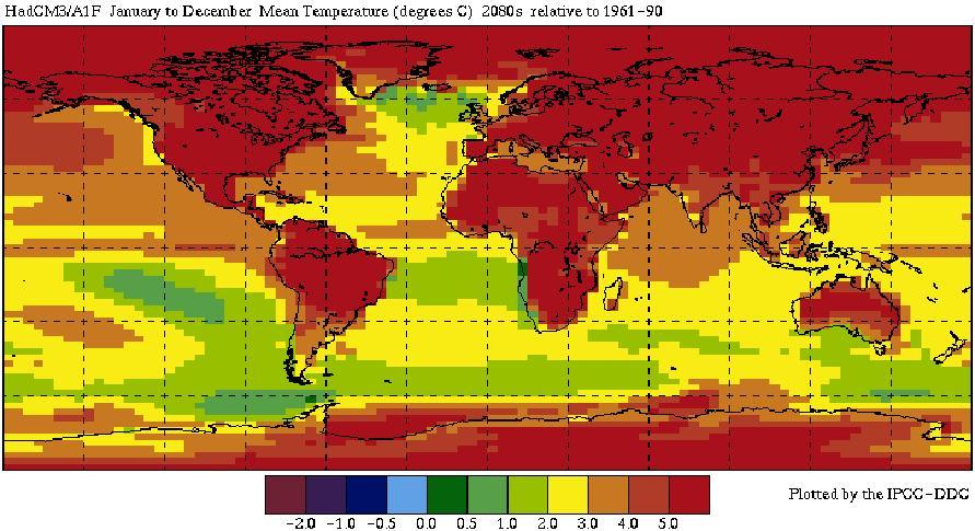 A2 del IV Rapporto IPCC, la crescita della temperatura nei prossimi 70 anni tende verso un aumento compreso tra 3 C