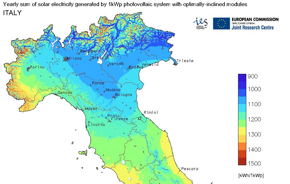 L impianto di Celano: produttività La produttività locale, per moduli ottimamente orientati, è di