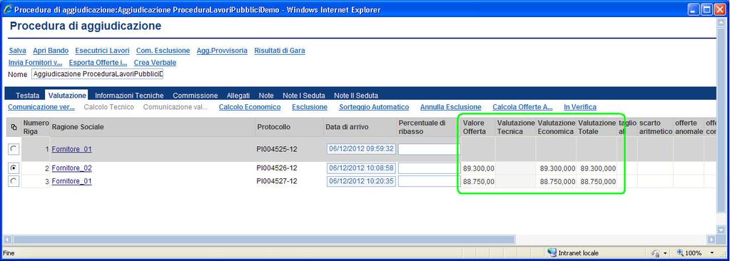 documento di PDA posizionarsi sulla sezione Valutazione e selezionare il link Calcolo Offerte Anomale.