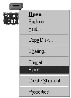 Trasferimento di file Windows 2000/Me (B) (B) 1. Fare clic sull icona Scollegamento o rimozione di una periferica hardware ( ) sulla barra delle Windows 2000/Me applicazioni. 2. Selezionare Arresta dispositivo di memoria di massa USB nel menu (Windows 2000).