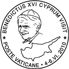 Comunicato 18/10 Annullo postale speciale «Viaggio di Sua Santità Benedetto XVI a Cipro» (4 6 giugno 2010) Per il viaggio apostolico di Sua Santità Benedetto XVI a Cipro in occasione della