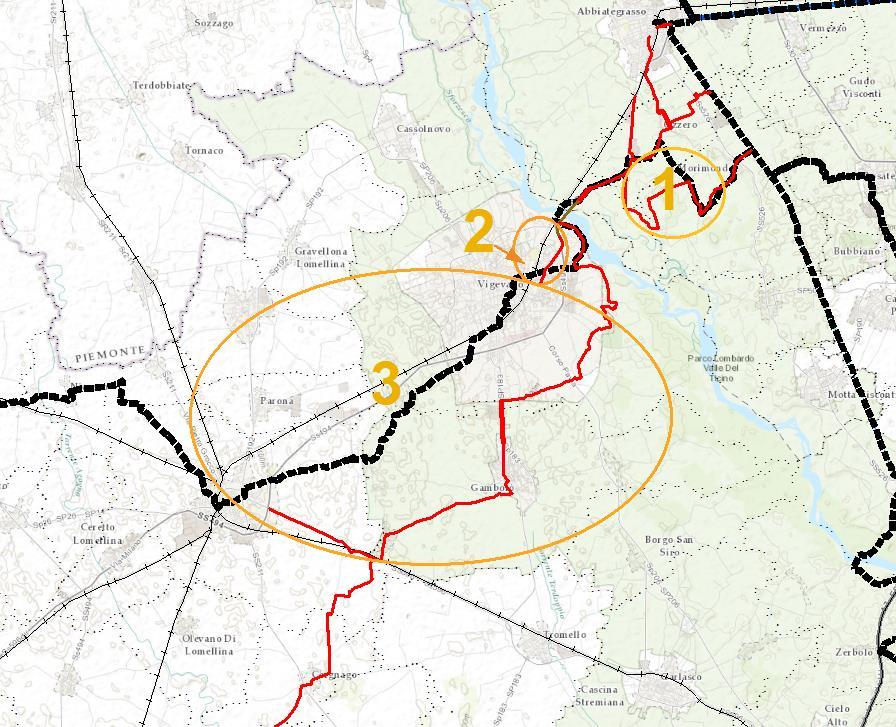 Connessioni con gli itinerari d interesse regionale Variazioni rispetto alla via delle Risaie 1.