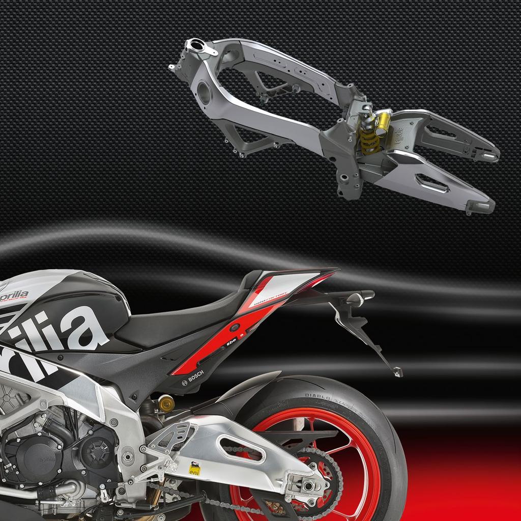 TELAIO IN ALLUMINIO Il telaio è un capolavoro di tecnologia in bella vista, realizzato con elementi fusi e stampati, come da tradizione Aprilia.