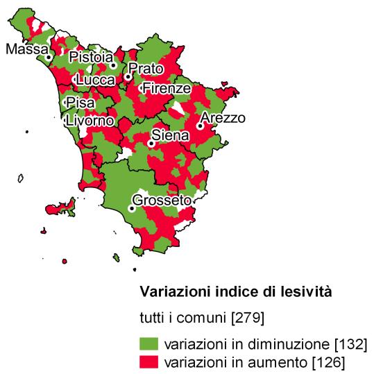 FIGURA 3. INDICI DI LESIVITÀ E DI MORTALITÀ, TOSCANA. Anni 2014-2015, variazioni percentuali Nel 2015 il maggior numero di incidenti (12.