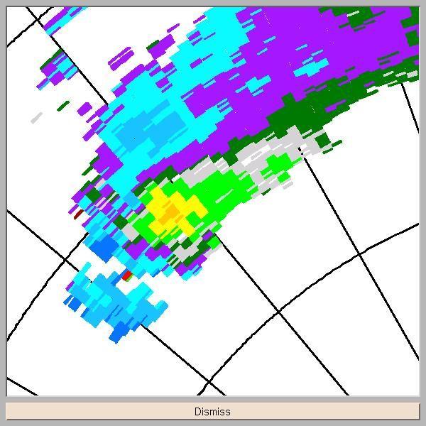 Esempio di osservazione di un mesociclone tramite radar Doppler in banda C Cyclonic Rotating Thunderstorm Radius of rotation about 4 km